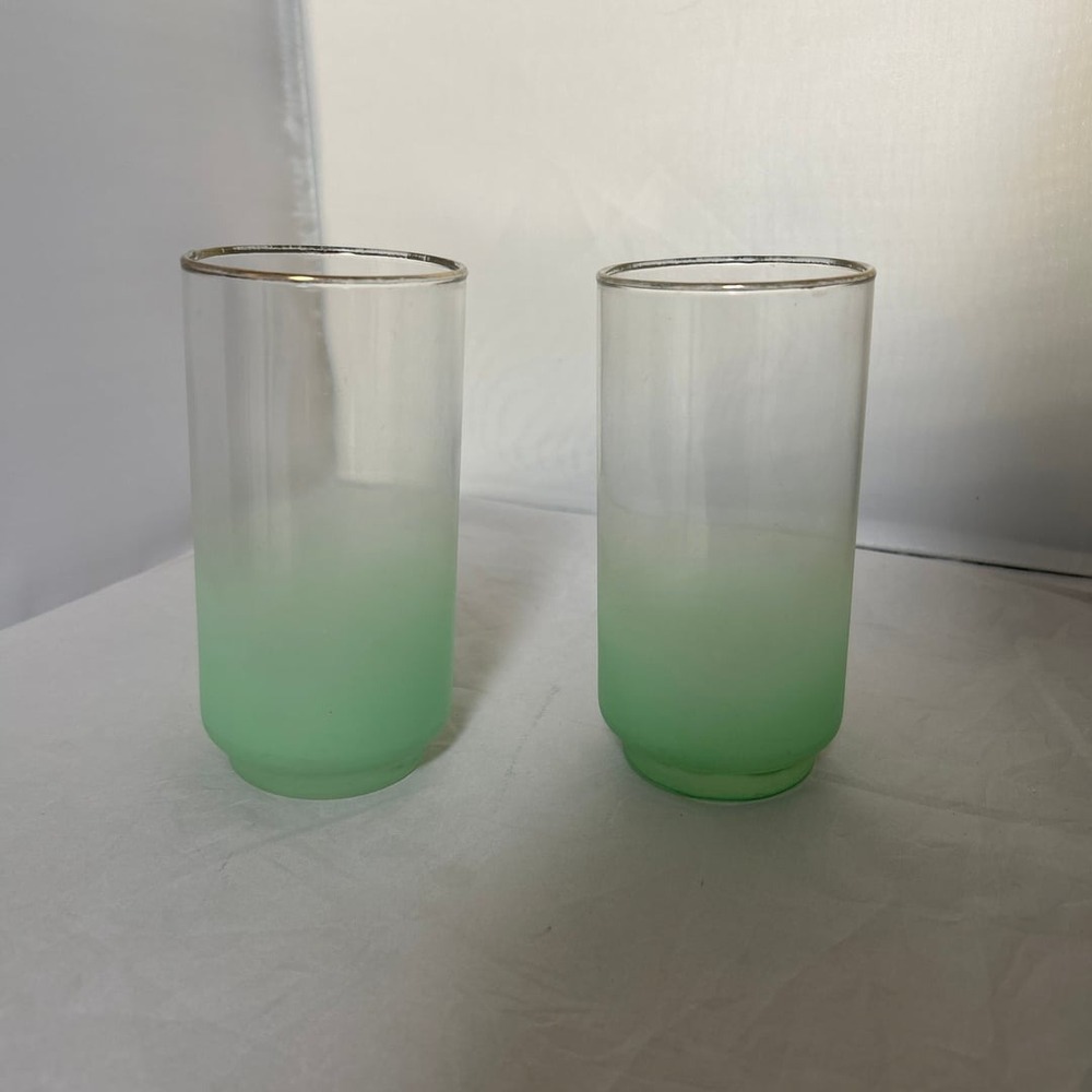 MCM West Virginia Glass Blendo Frosted Green Ombre Tumbler with Gold Rim